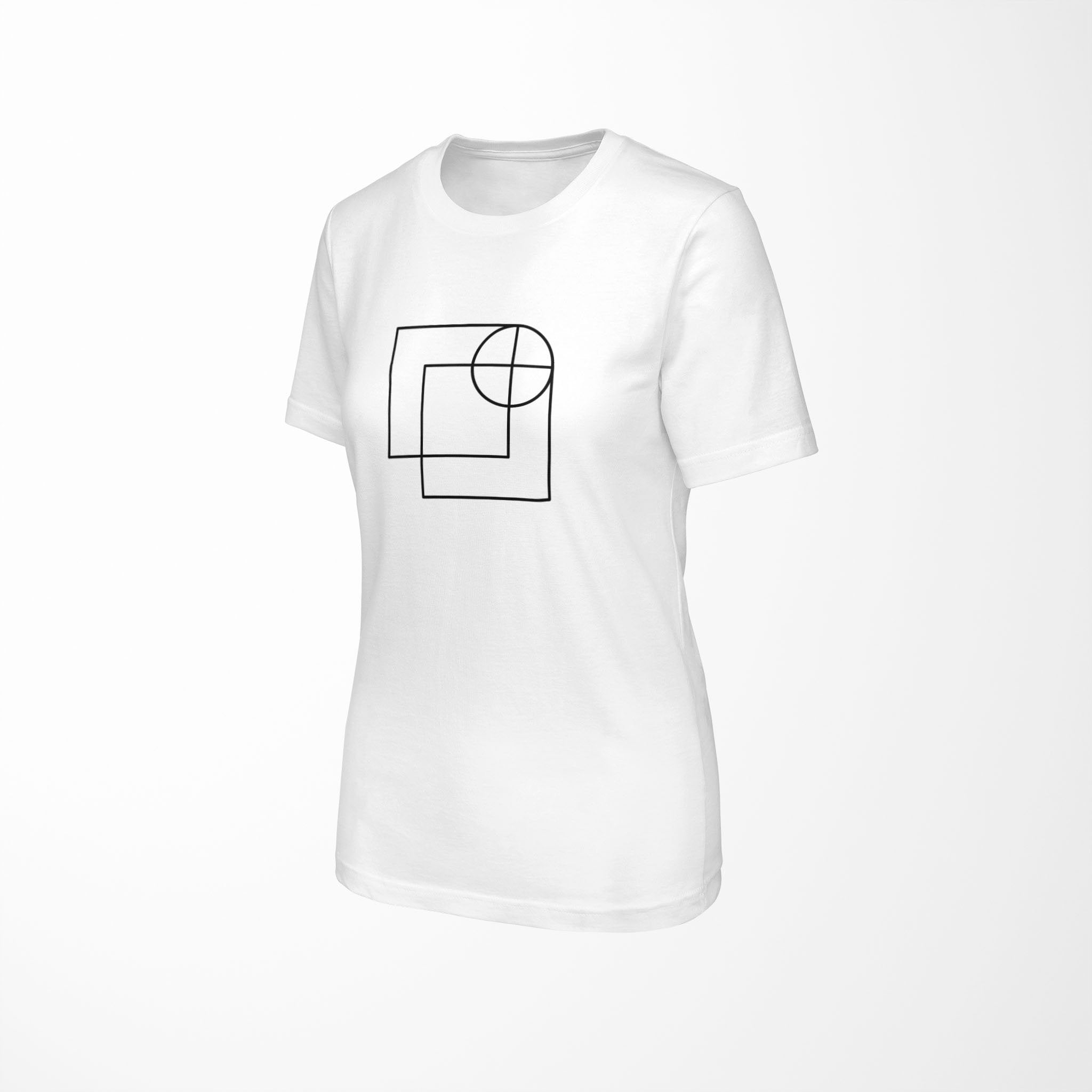 white relaxed fit women's t-shirt with architect print angle view
