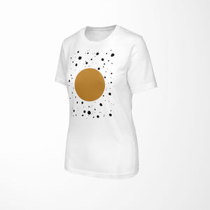 white relaxed fit women's t-shirt with explode print angle view