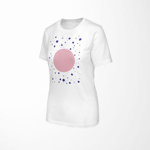 EXPLODE Pink and Blue Relaxed Fit Women's 100% Cotton White T-Shirt side angle