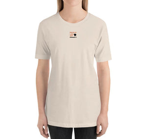 LOGO Relaxed Fit Women's 100% Cotton Cream T-Shirt on model
